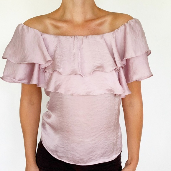 BP light purple/pink satin off shoulder ruffle blouse size small - Picture 1 of 4